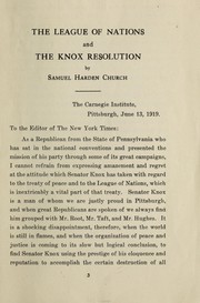 Cover of: The League of Nations and the Knox Resolution.