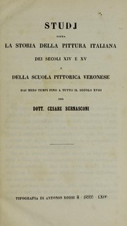 Cover of: Studj sopra la storia della pittura italiana dei secoli xiv e xv e della scuola pittorica ...