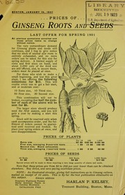 Cover of: Prices of ginseng roots and seeds: last offer for spring 1901