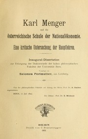 Cover of: Karl Menger und die österreichische Schule der Nationalökonomie by Salomea Perlmutter, Salomea Perlmutter