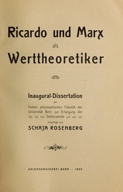 Cover of: Ricardo und Marx als werttheoretiker ... by Schaja Rosenberg