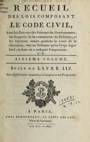 Recueil des lois composant le Code civil (1803 edition) | Open Library