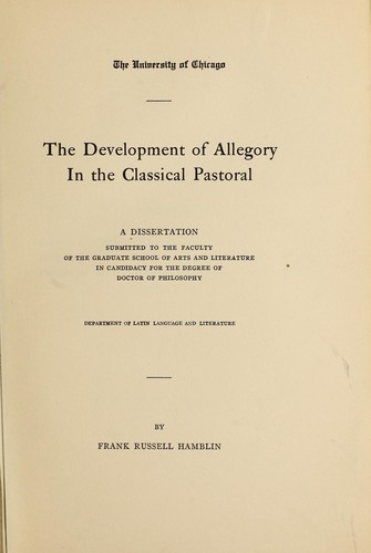 The Development Of Allegory In The Classical Pastoral By Frank Russell 