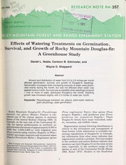 Cover of: Effects of watering treatments on germination, survival, and growth of Rocky Mountain Douglas Fir : a greenhouse study