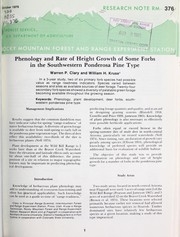 Cover of: Phenology and rate of height growth of some forbs in the southwestern ponderosa pine type