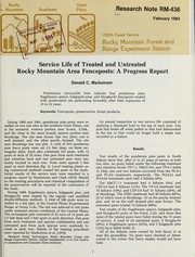 Cover of: Service life of treated and untreated Rocky Mountain area fenceposts: a progress report