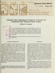 Cover of: Climate class adjustments improve accuracy of predicted fuel moisture stick values