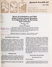 Cover of: Snow accumulation and melt under various stand densities in lodgepole pine in Wyoming and Colorado