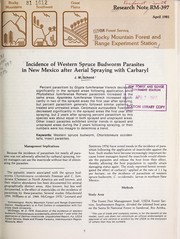 Cover of: Incidence of western spruce budworm parasites in New Mexico after aerial spraying with carbaryl