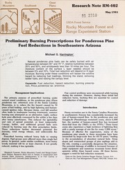 Cover of: Preliminary burning prescriptions for ponderosa pine fuel reductions in southeastern Arizona
