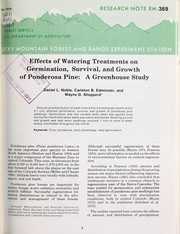 Cover of: Effects of watering treatments on germination, survival, growth of ponderosa pine: a greenhouse study