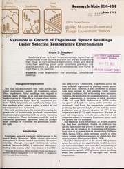 Cover of: Variation in growth of Engelmann spruce seedlings under selected temperature environments