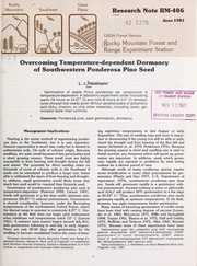 Cover of: Overcoming temperature-dependent dormancy of southwestern ponderosa pine seed by L. J. Heidmann