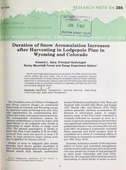 Duration of snow accumulation increases after harvesting in lodgepole pine in Wyoming and Colorado by H.L. Gary