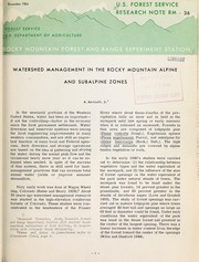 Cover of: Watershed management in the Rocky Mountain alpine and subalpine zones