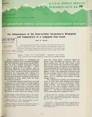 Cover of: The independence of the point-to-point variations in windspeed and temperature in a lodgepole pine stand