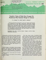 Cover of: Nutritive value of mule deer forages on ponderosa pine summer range in Arizona