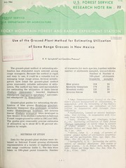 Cover of: Use of the grazed-plant method for estimating utilization of some range grasses in New Mexico