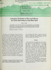 Cover of: Laboratory evaluation of wax and silicone for water harvesting on coal mine spoil