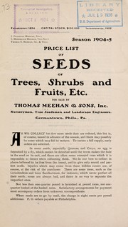 Cover of: Price list of seeds of trees, shrubs and fruits, etc: Season 1904-5