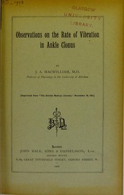 Cover of: Observations on the rate of vibration in ankle clonus