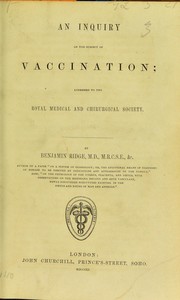 Cover of: An inquiry on the subject of vaccination: addressed to the Royal Medical and Chirurgical Society