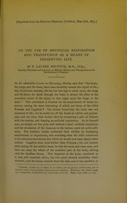 Cover of: On the use of artificial respiration and transfusion as a means of preserving life