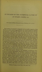 Cover of: Upon excision of the superficial layers of an opaque cornea, as a method of restoring vision