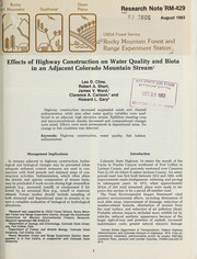 Cover of: Effects of highway construction on water quality and biota in an adjacent Colorado mountain stream