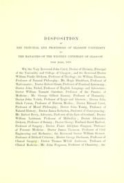 Cover of: Disposition by the Principal and professors of the University of Glasgow, to the managers of the Western Infirmary of Glasgow, dated 18th April, 1878