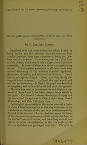 Cover of: On the pathological examination of three eyes lost from concussion by E. Treacher Collins