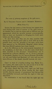 Cover of: Two cases of primary neoplasm of the optic nerve