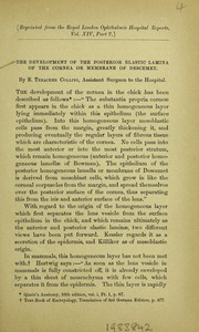 Cover of: The development of the posterior elastic lamina of the cornea or membrane of descemet