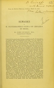 Cover of: Remarks on M. Pettenkofer's views on cholera in India