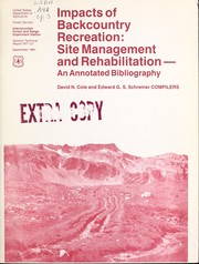Cover of: Impacts of backcountry recreation: site management and rehabilitation : an annotated bibliography