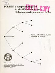 Cover of: SCREEN: a computer program to identify predictors of dichotomous dependent variables