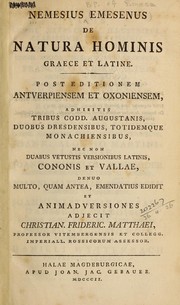 Cover of: De natura hominis, graece et latine. by Nemesius, Bishop of Emesa