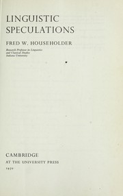 Cover of: Linguistic speculations by Householder, Fred W.