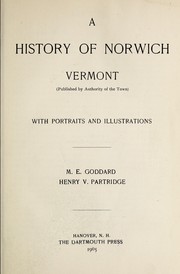 A history of Norwich, Vermont by Merritt Elton Goddard