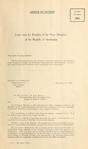 Cover of: Republic of Azerbaidjan: letter from the President of the Peace Delegation of the Republic of Azerbaidjan.