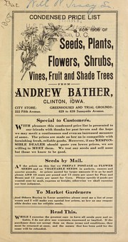Cover of: Condensed price list: for 1908 of seeds, plants, flowers, shrubs, vines, fruit and shade trees