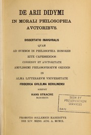 Cover of: De Arii Didymi in morali philosophia auctoribus.