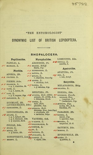'The Entomologist' synonymic list of British Lepidoptera by Richard South