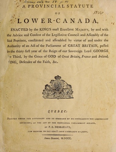 A Provincial statute of Lower-Canada by 
