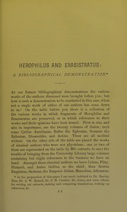 Cover of: Herophilus and Erasistratus : a bibliographical demonstration in the Library of the Faculty of Physicians and Surgeons of Glasgow, 16th March, 1893