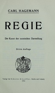 Cover of: Regie by Hagemann, Carl