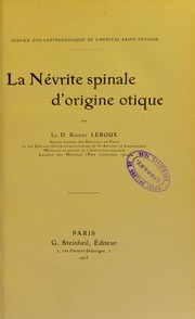 Cover of: La nevrite spinale d'origine otique