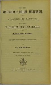 Cover of: Uber den Wassergehalt einiger Horngewebe des menschlichen Korpers ...