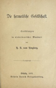 Cover of: Die hermetische Gesellschaft by H. K. vam Hingberg