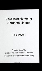 Cover of: Speeches honoring Abraham Lincoln: Paul Powell